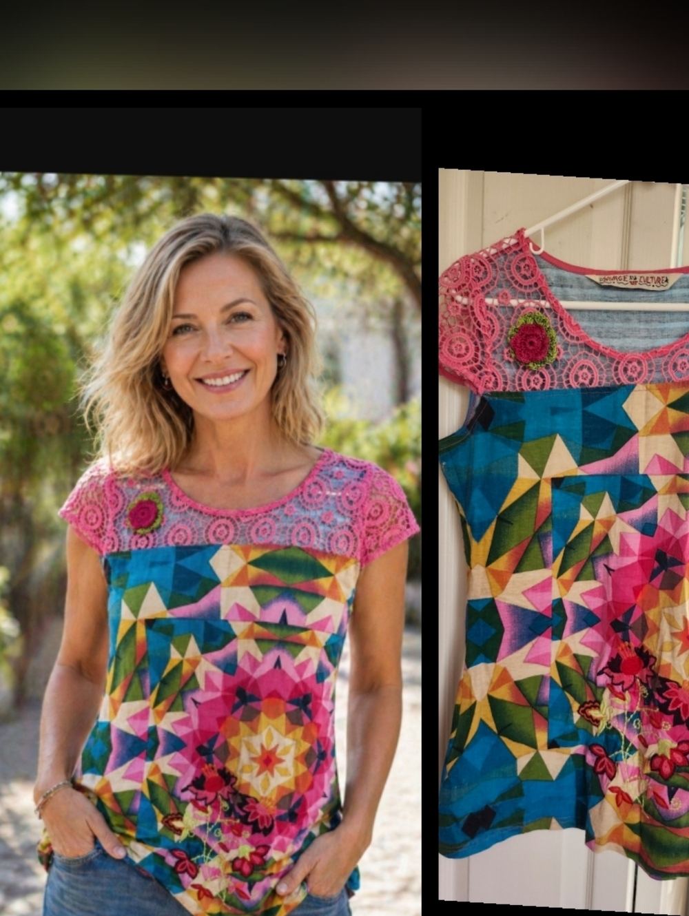 Savage Culture Multi-Patterned Embroidered  Blouse Top Size Medium●